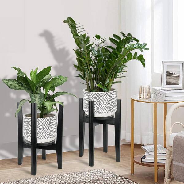 1-Tier Black Wood Plant Stand (12 in. H W x 15 in. H) 2-pack