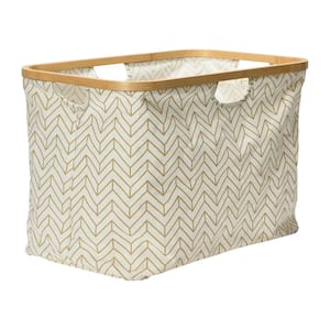 Bamboo Rimmed Krush Storage Basket with Cut Out Handles, Tan Chevron