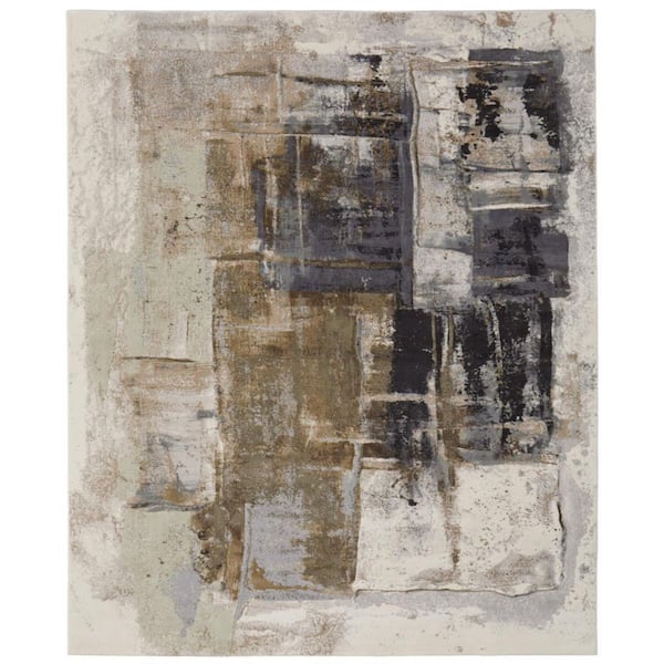 8 ft. x 10 ft. Gray Black and Brown Abstract Power Loom Area Rug