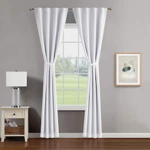 Tobie White Jacquard Polyester 38 in. W x 108 in. L Back Tab Blackout Curtain (2-Panels with 2-Tiebacks)