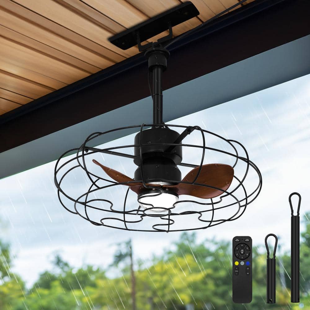 20 in. Outdoor Black Wet Rated Gazebo Ceiling Fan with Light, Hanging Fan f