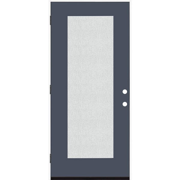 Steves & Sons Legacy 36 in. x 80 in. Full Lite Rain Glass RHOS Primed Dark Denim Finish Fiberglass Prehung Front Door