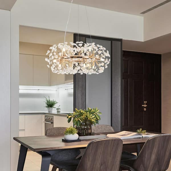 12-Light Chrome Pedant Design Linear Chandelier Lighting Blowball Crystal Island Chandelier for Kitchen Island