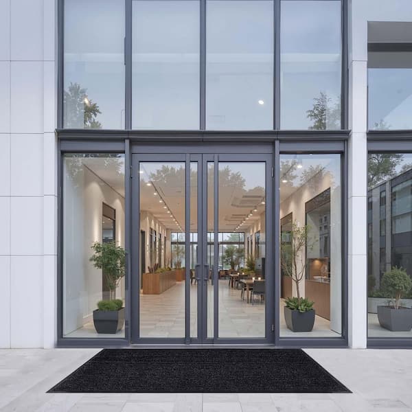 4 x 8 ft. Grey Front Door Mat, Commercial Floor Mat for Indoor and Outdoor, Stylish Striped Industrial Carpet Area Rug