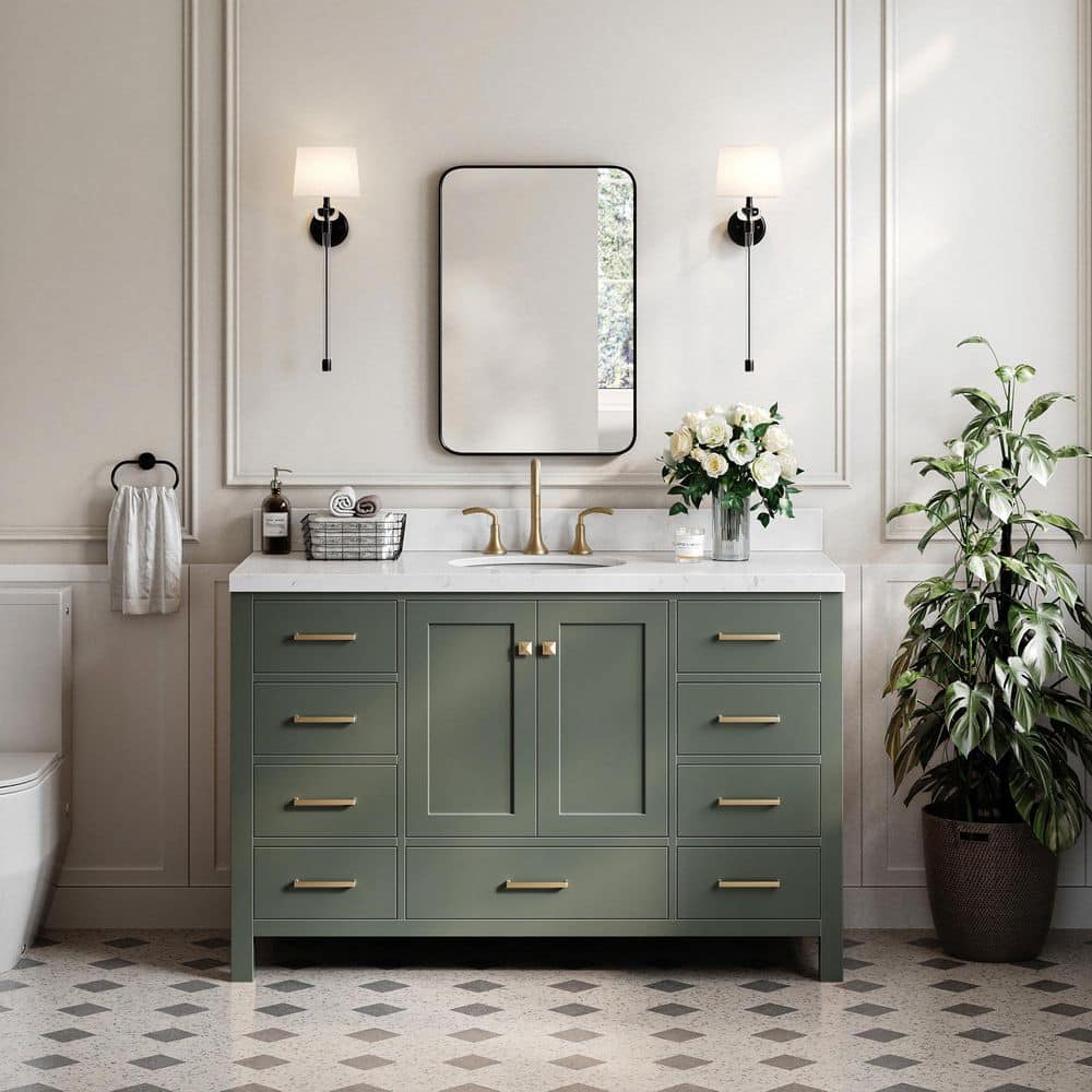 Cambridge 54 in. Single Sink Floating Bathroom Vanity in Vintage Sage Green with Carrara White Quartz Top price history on PriceWatchPro