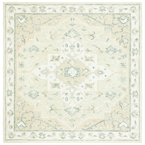 Micro-Loop Beige/Ivory 5 ft. x 5 ft. Square Border Area Rug