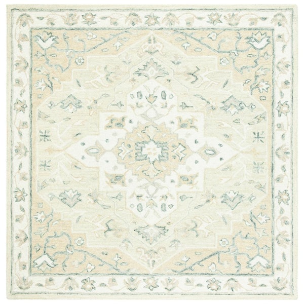SAFAVIEH Micro-Loop Beige/Ivory 7 ft. x 7 ft. Medallion Border Square Area Rug