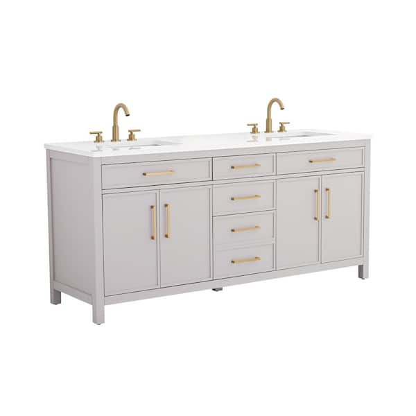 Cooper 72 in. W Bath Vanity in Taupe with Engineered Stone Top in Ariston White with White Sinks