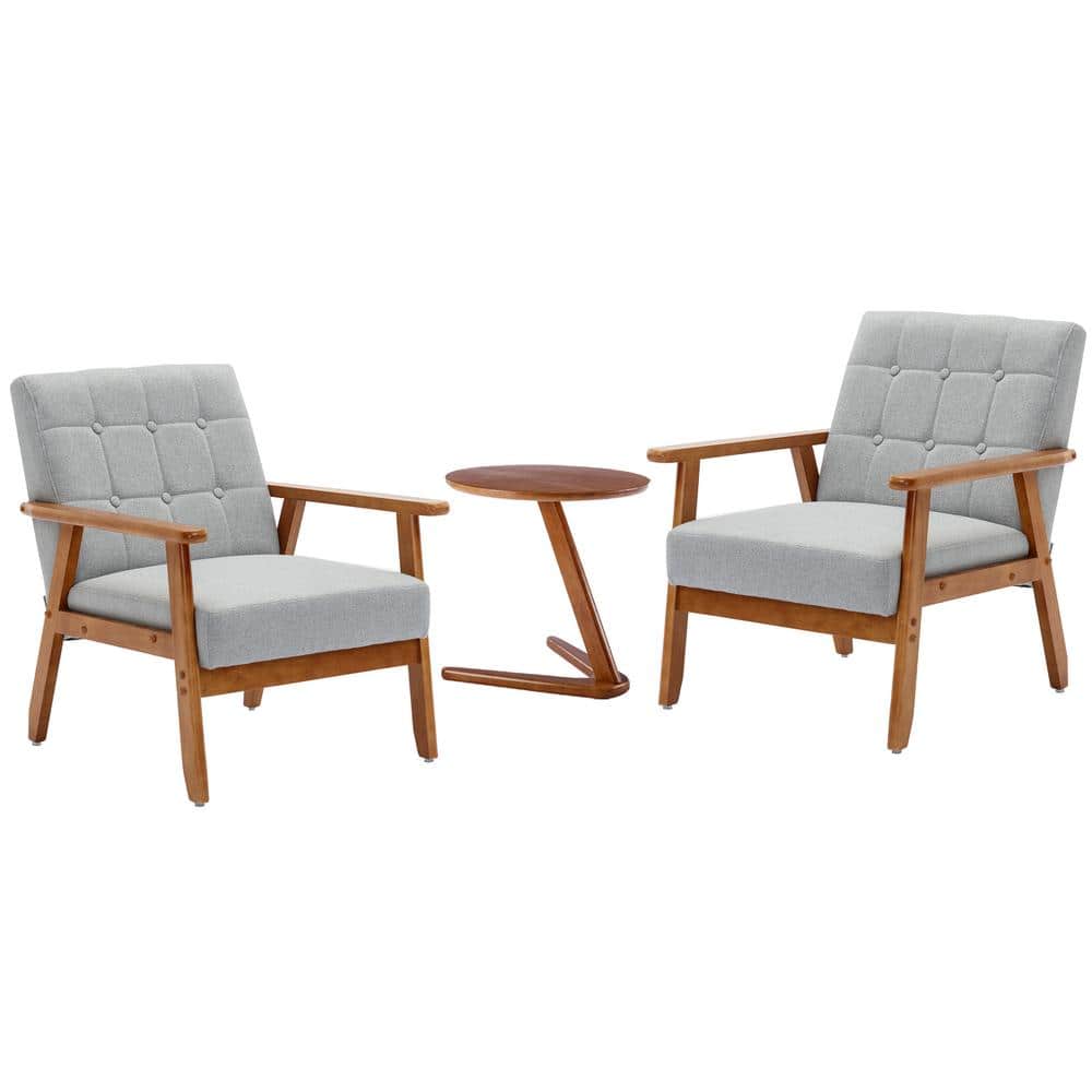 Modern Light Grey 3Pieces Upholstered Accent Chairs Set of 2 with