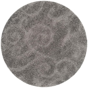 Florida Shag Gray 4 ft. x 4 ft. Round Floral Area Rug