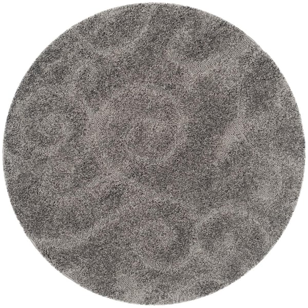 SAFAVIEH Florida Shag Gray 5 ft. x 5 ft. Round Floral Area Rug