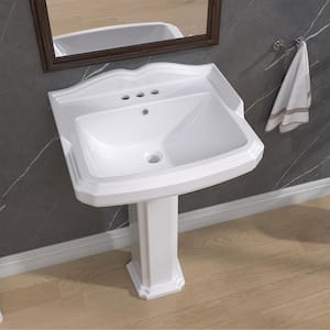 Bos 23 in. W x 35.5 in. H White Vitreous China Pedestal Combo Bathroom Ceramic Vessel Sinks with 3-Centerset Faucet Hole