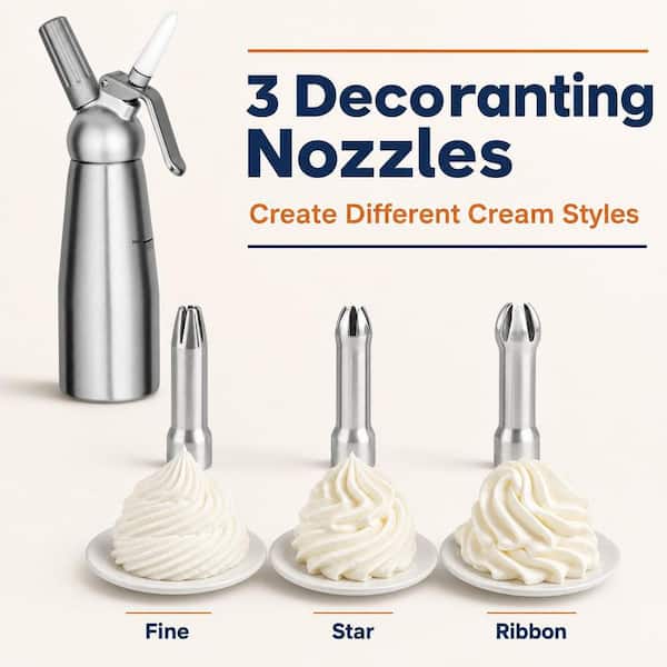 Wudkey Professional Aluminum Whipped Cream Dispenser, 500mL 1 Pint