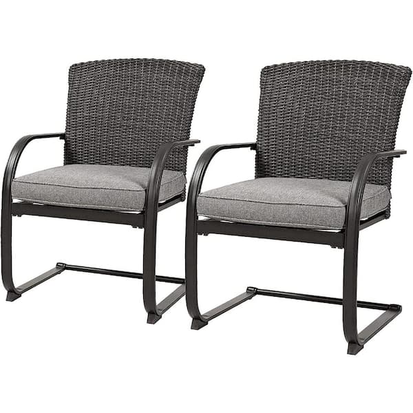 UPLAND Bistro Steel Frame Outdoor Dining Chair With Gray Cushions For Yard, Garden, Backyard, Deck (2-Pack)