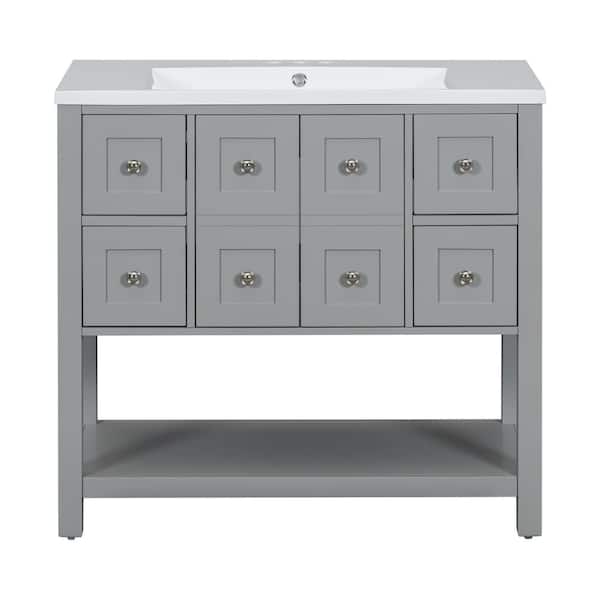 Boosicavelly 36 in. W x 18 in. D x 34 in. H Single Sink Freestanding Bath Vanity in Grey with White Cultured Marble Top