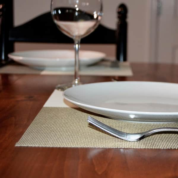 EveryTable 18 in. x 12 in. Transparent Hickory Black, White, Gold Woven PVC Placemat (Set of 6)