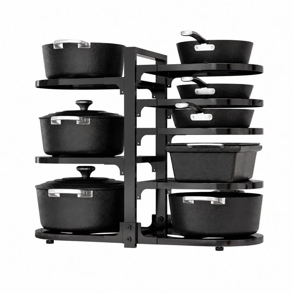 KHKFY 8-Tier Pot and Pan Organizer for Under Cabinet, Adjustable Heavy Duty Kitchen Cabinet Storage Rack, Black