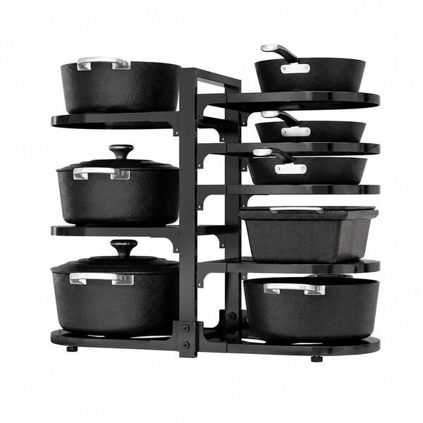 8-Tier Pot and Pan Organizer for Under Cabinet, Adjustable Heavy Duty Kitchen Cabinet Storage Rack, Black