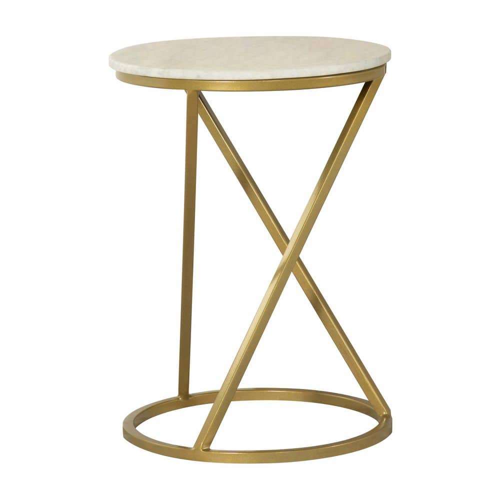 Coaster Home Furnishings 14.5 in. White and Antique Gold Round Marble