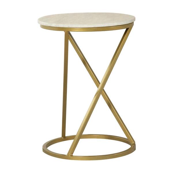 Coaster Home Furnishings 14.5 in. White and Antique Gold Round Marble