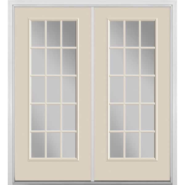 Masonite 60 in. x 80 in. Canyon View Steel Prehung Left-Hand Inswing 15-Lite Clear Glass Patio Door in Vinyl Frame with Brickmold