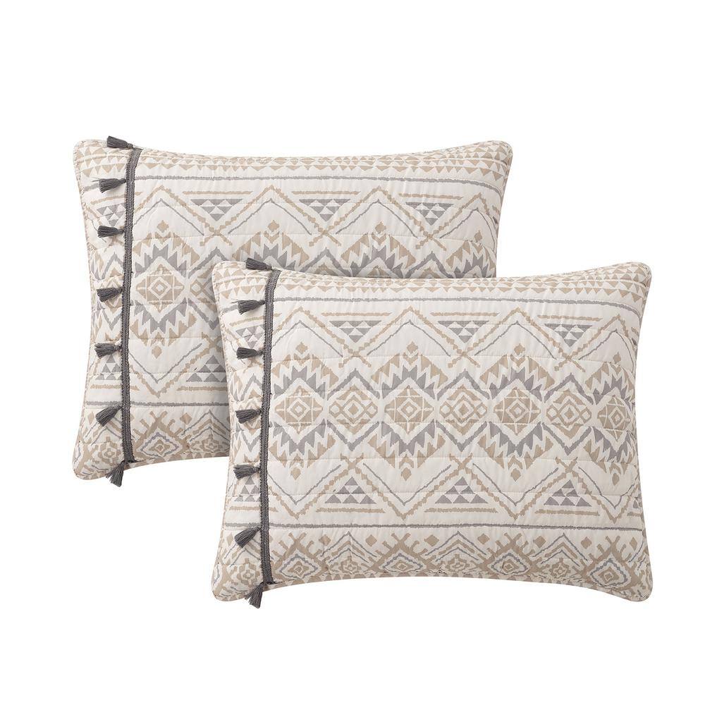 Ivory and Tan Reversible Microfiber Full Quilt Set