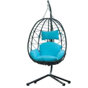 Light Blue Outdoor Patio Egg Swing Chair with Stand and Cushion