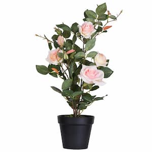 21 in. Artificial Pink Rose Plant in Pot.