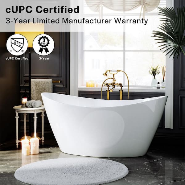 67 in. x 29.5 in. Freestanding Flat Bottom Bath Tub Oval Soaking Bathtub with Center Drain in White