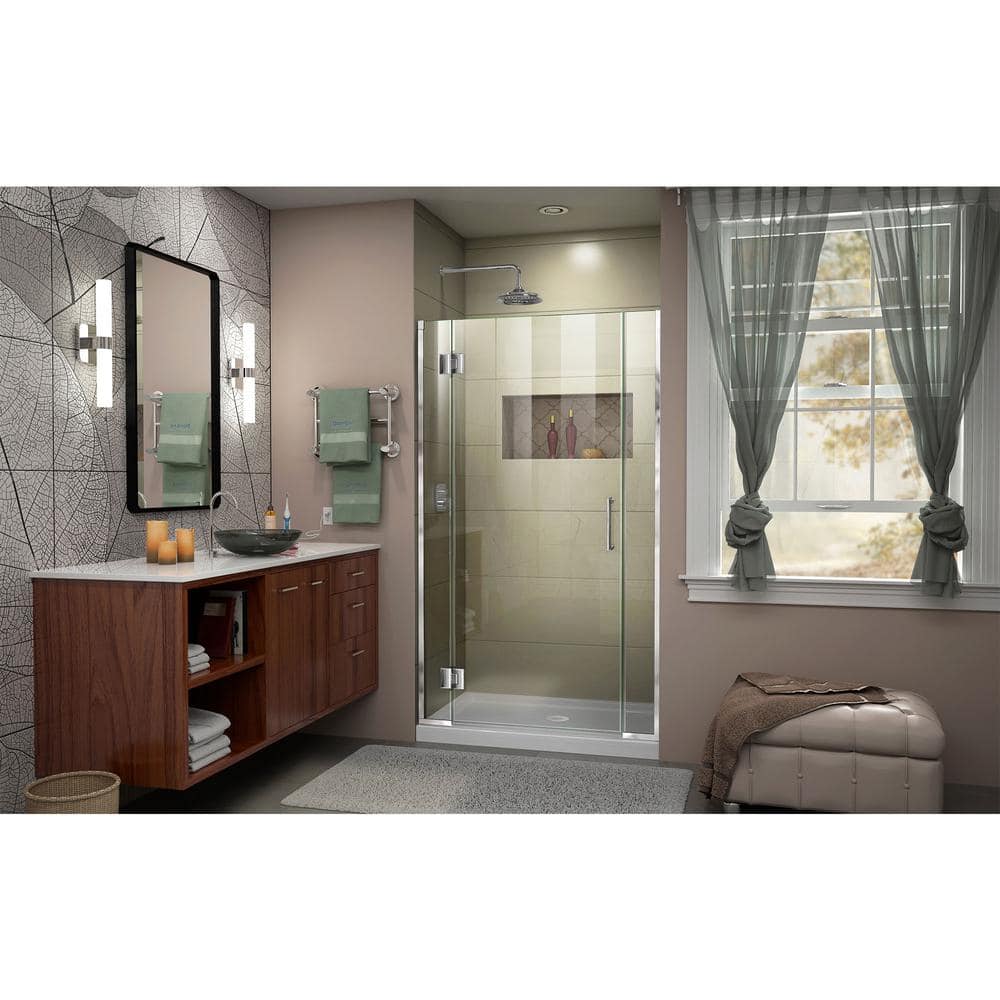 Unidoor-X 37" Clear Glass Frameless Hinged Shower Door with Black Hardware