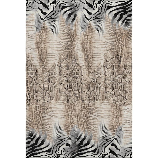Mayfield Premium Machine Washable Abstract AMF2276 Ivory 8 ft. x 10 ft. Area Rug
