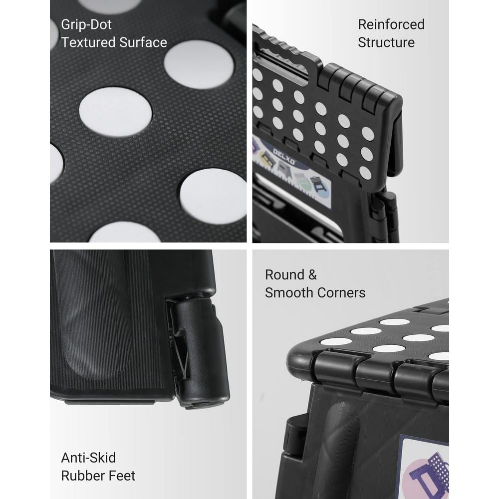 Black Foldable Plastic Step Stool with Anti-Slip Surface