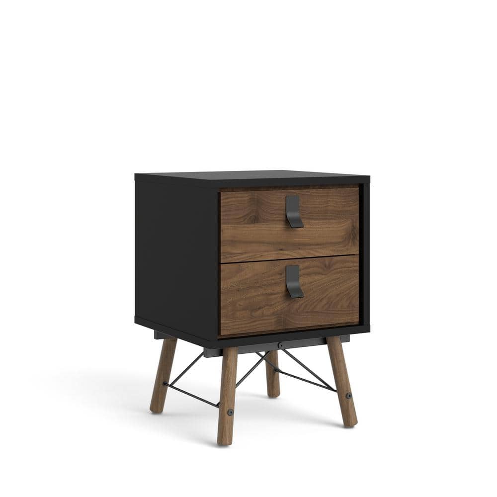 Ry Black Matte and Walnut 2-Drawer Nightstand