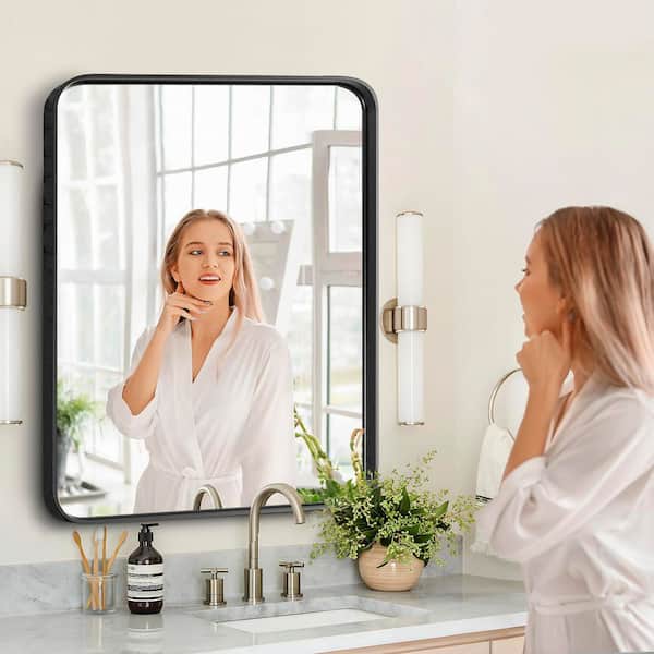 30 in. W x 40 in. H Rectangular Framed Wall Bathroom Vanity Mirror in Black Modern Decorative for Vertically Hanging
