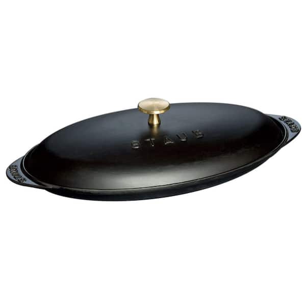 Cast Iron 14.5 in. x 8 in. Covered Fish Pan Frying Pan - Matte Black