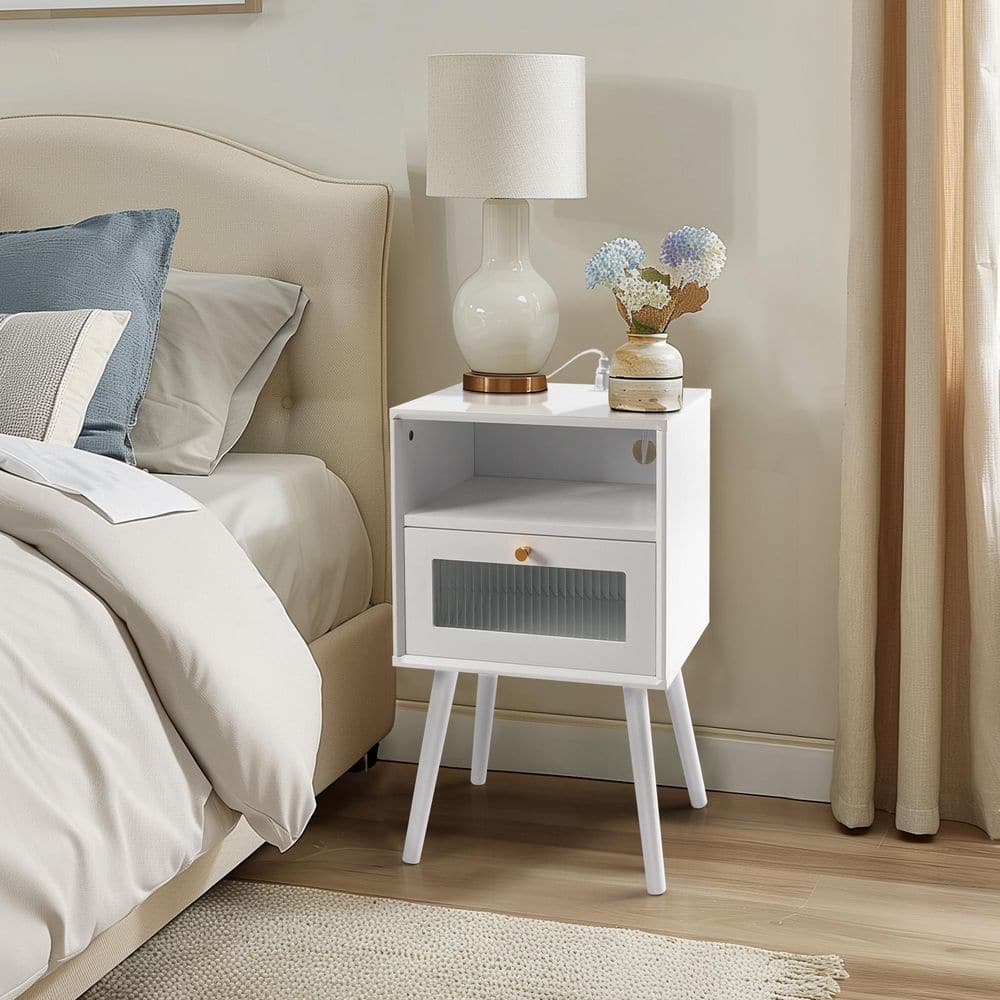 White 1 Drawer 15. 75 in. Wide Nightstand