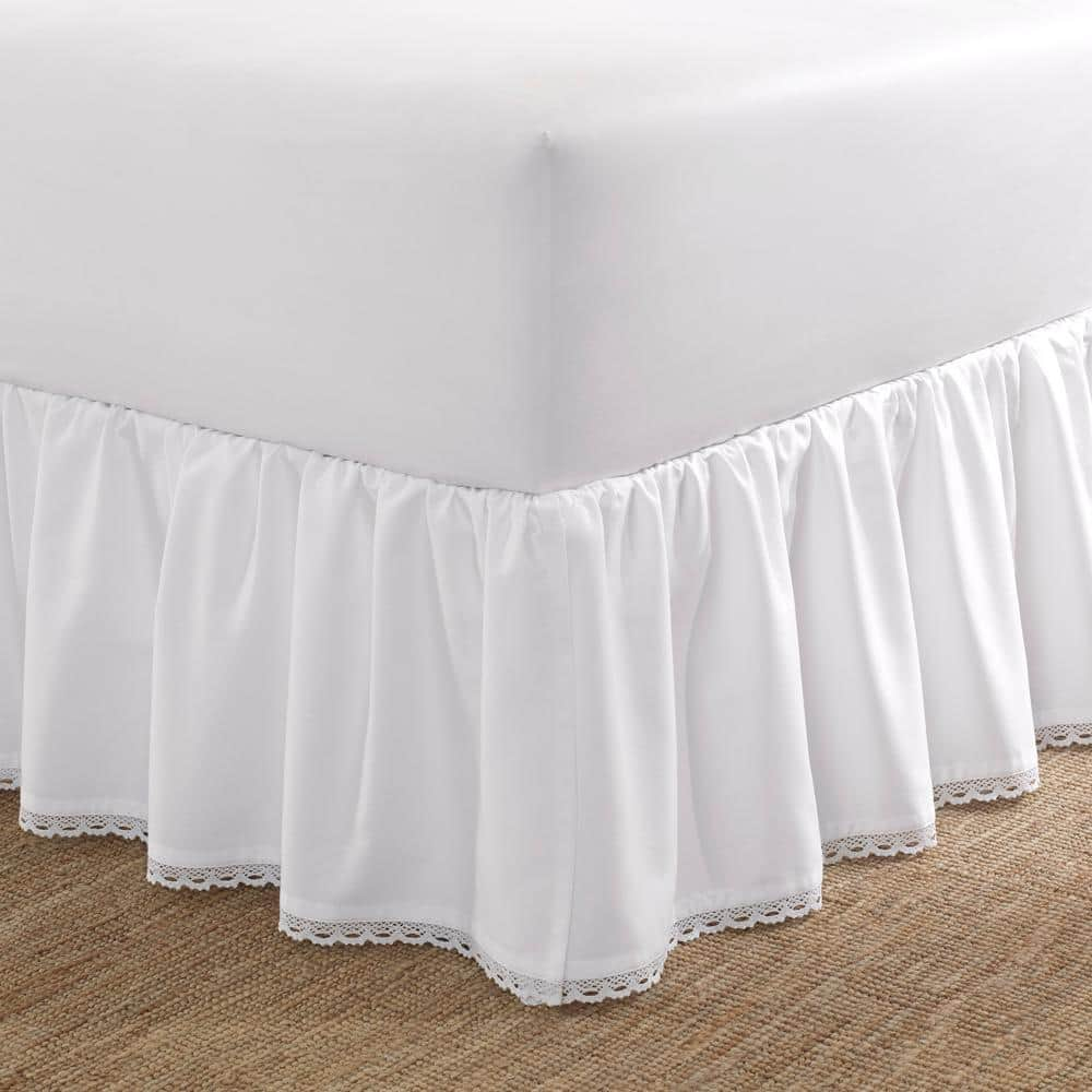 Laura Ashley Crochet Ruffle White Cotton Queen 15 in. Drop Bedskirt ...