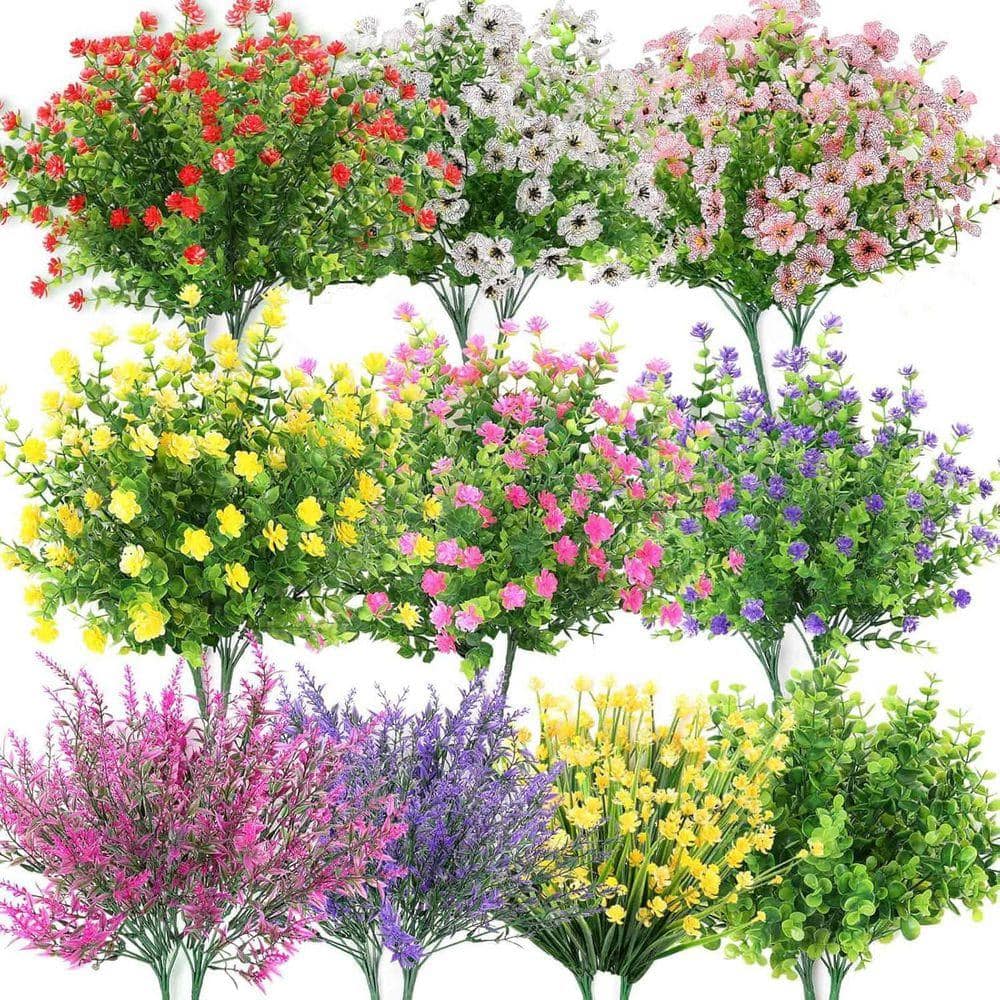 20 Bundles 14 in. H Multi-Colored Outdoor Faux Plants Faux Bushes Plastic  Artificial Flowers, Outside Hanging Decor AV7ZQB83 - The Home Depot