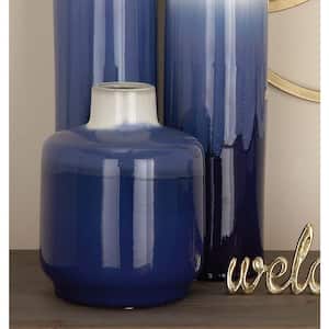 10 in. White and Blue Ceramic Decorative Vase