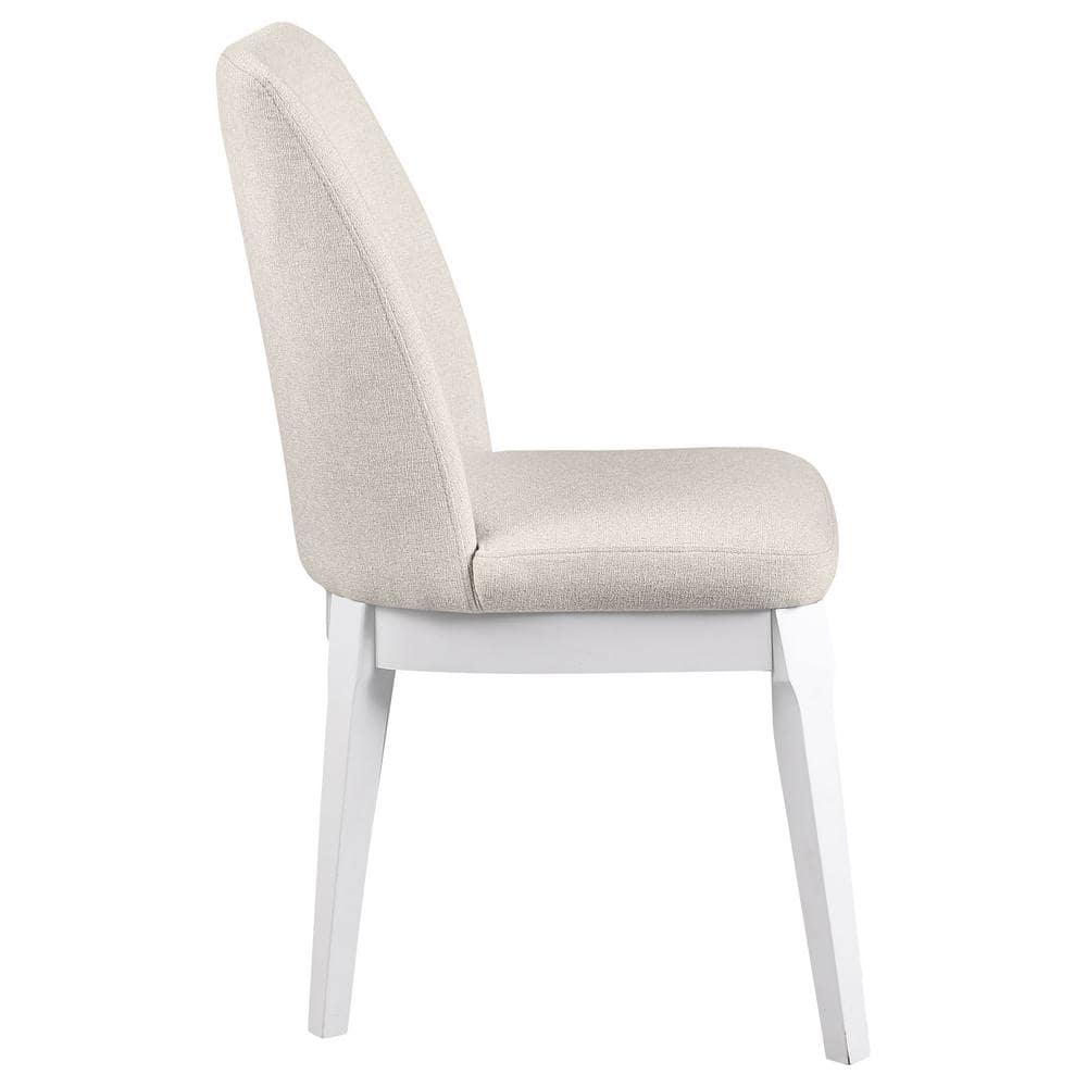 Beige Upholstered High Back Side Chair with Wood Legs