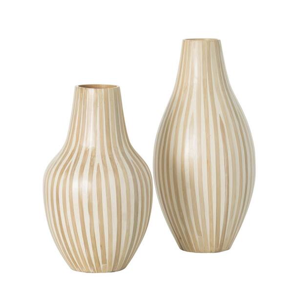 SULLIVANS 16.5 in. and 20.5 in. Round Bamboo Vase Set of 2, Brown