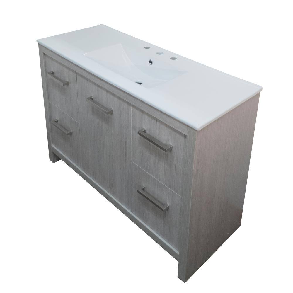 48" Gray Pine Single Vanity with White Ceramic Top