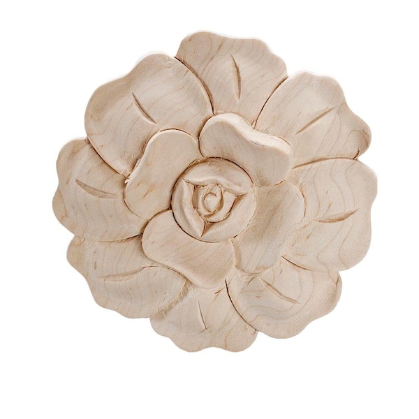 American Pro Decor 2-7/8 in. x 1/2 in. Unfinished Small Hand Carved North American Solid Hard Maple Wood Onlay Rose Wood Applique