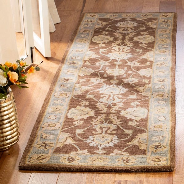 Heritage Brown/Blue 2 ft. x 14 ft. Antique Border Runner Rug