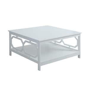 Omega 36 in. White Medium Square Wood Coffee Table with Shelf