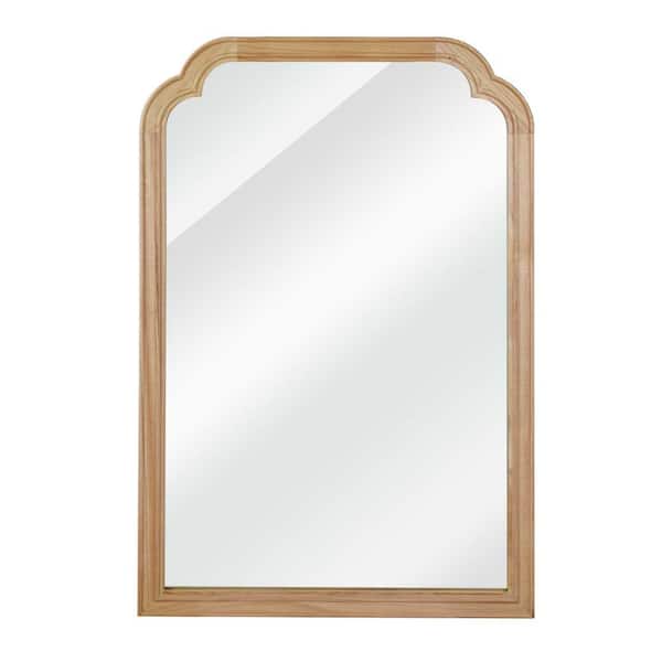 Natural Wood 24 in W x 36 in. H Wood Rounded Corner Decorative Mirror For Bedroom, Bathroom, Living Room, Entryway