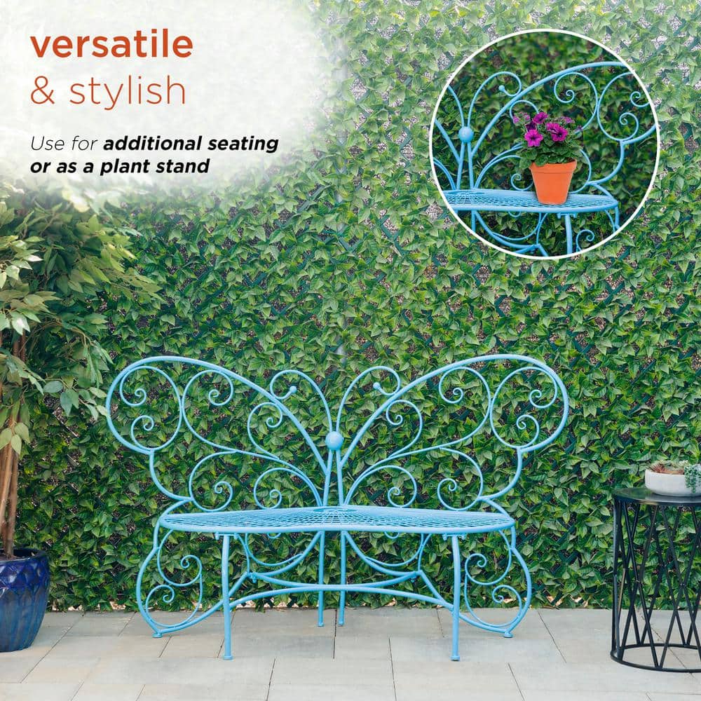 Charming Blue Metal Butterfly Garden Bench for Two