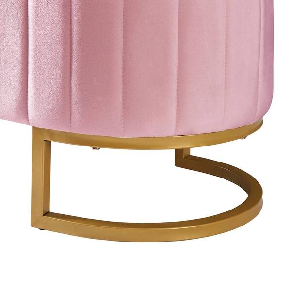 2-Piece Pink Full Wood Bedroom Set Velvet Upholstered LED Platform Bed  Frame with Storage Ottoman