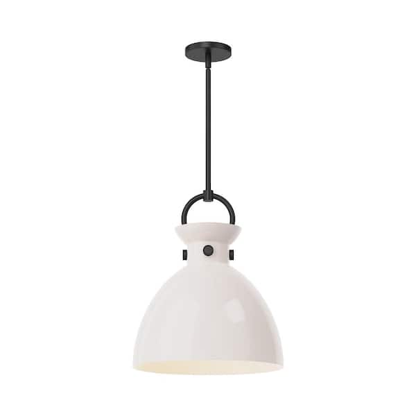 ALORA MOOD Waldo 14 in. 1 Light 60-Watt Matte Black/Glossy Opal Glass Pendant Light