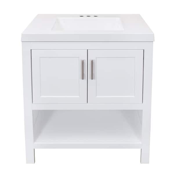 Glacier Bay Spa 30.5 in. W x 18.75 in. D x 35.5 in. H Single Sink Bath Vanity in White with White Cultured Marble Top
